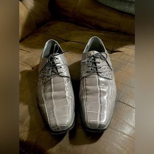 Stacy Adams Dress Shoe Black Croc Print Lace Up Oxford Split Toe - gently worn